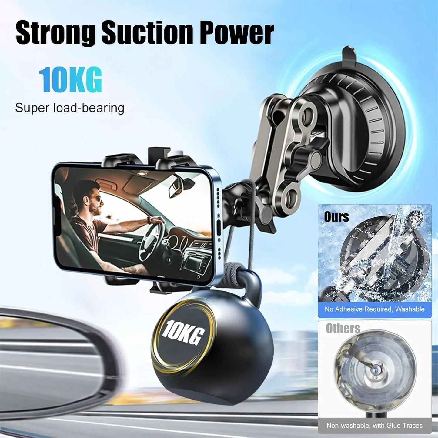360° Car Phone Mount with Strong Suction & Shockproof Stability