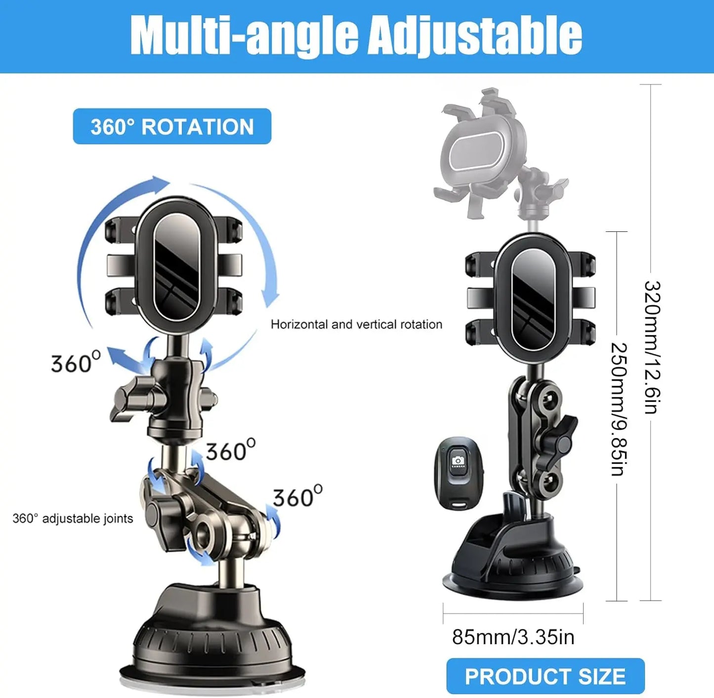 360° Car Phone Mount with Strong Suction & Shockproof Stability
