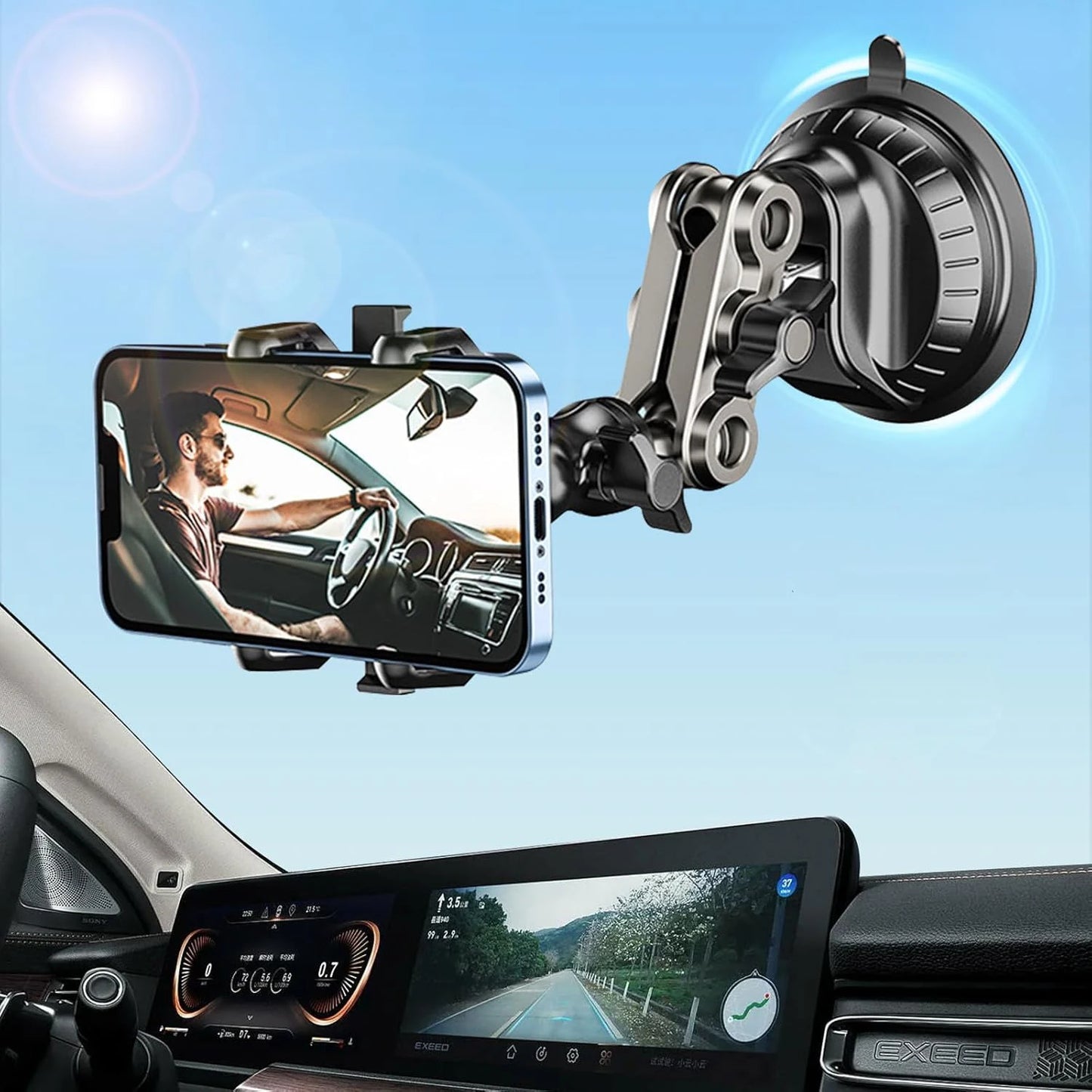 360° Car Phone Mount with Strong Suction & Shockproof Stability
